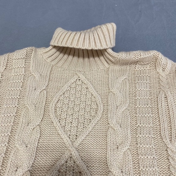 ASOS Men's Beige Cable Knit Turtleneck Sweater 2XL Wool Blend - Picture 6 of 9